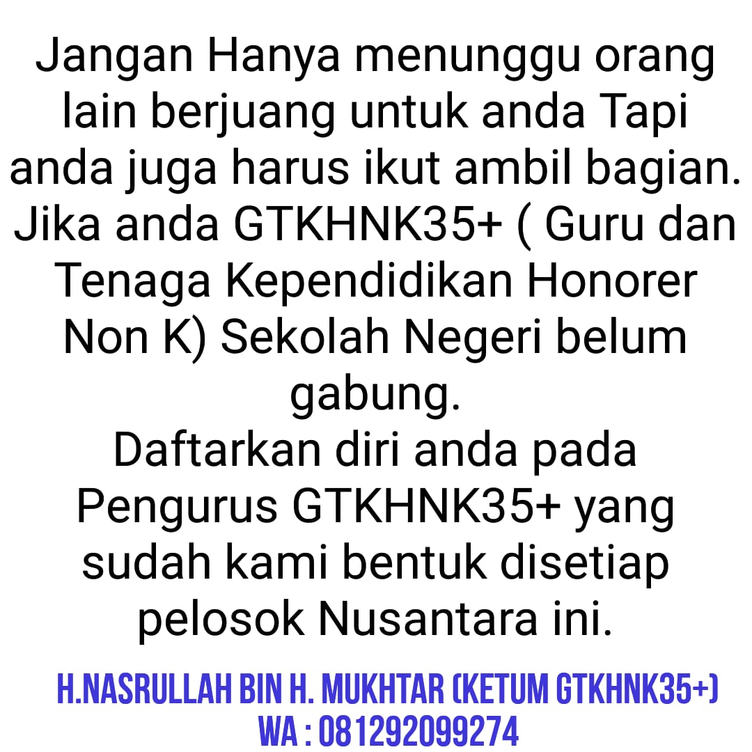 WSukaisih's tweet photo. Angkat honorer tanpa tes, masa kerja 10 th keatas. 
@HonorerP @MataNajwa @jokowi @nadiemfans @PB_PGRI @DPR_RI @riekediahp @KhofifahIP https://t.co/ZGsp9riF56