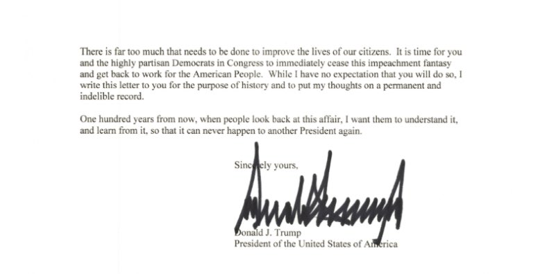 Trump sends letter to Pelosi registering his protest of impeachment EMAw5S0WsAUByRJ