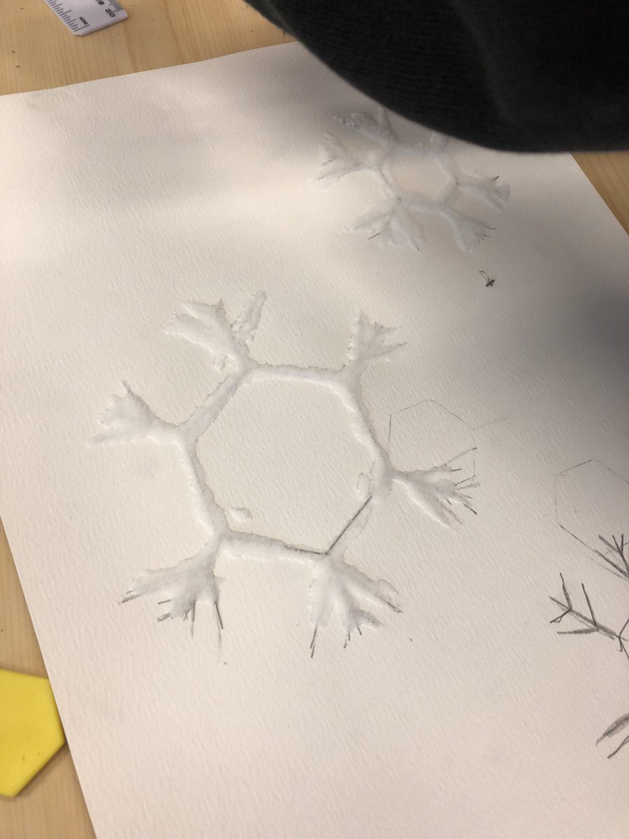 bridgendprimary's tweet photo. P5/6/7 we’re learning about snowflakes today and we then made our own watercolour ones. Fun fact, every snowflake starts with a hexagon! #STEM #snowflakefun https://t.co/cZGhJ7Mbsj