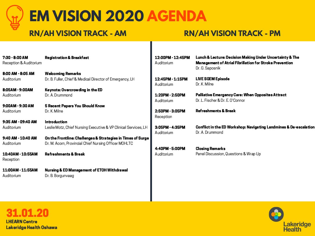EMVision2020's tweet photo. Nurses &amp; allied health colleagues: check out EM Vision 2020! It's an emergency medicine conference for all healthcare professionals &amp; we made a tailored RN/Allied Health Vision Track just for you! Sign up: https://t.co/F8j2V0HeAi @ontarionurses #nursing #Foemed @LakeridgeHealth https://t.co/g7jp60w4zF