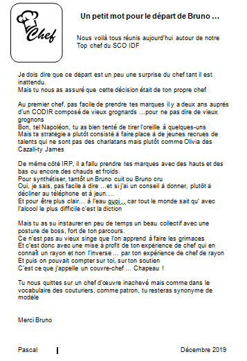 PmMonnier's tweet photo. Pot de départ au #SCOIDF
#BrunoCazali. Comme dans le vocabulaire des couturiers, comme patron, tu resteras un modèle 😊
#JMSaladian. Il a pu compter sur son ange gardien, son fameux pote en ciel 😊 https://t.co/qP1hfTNpT3