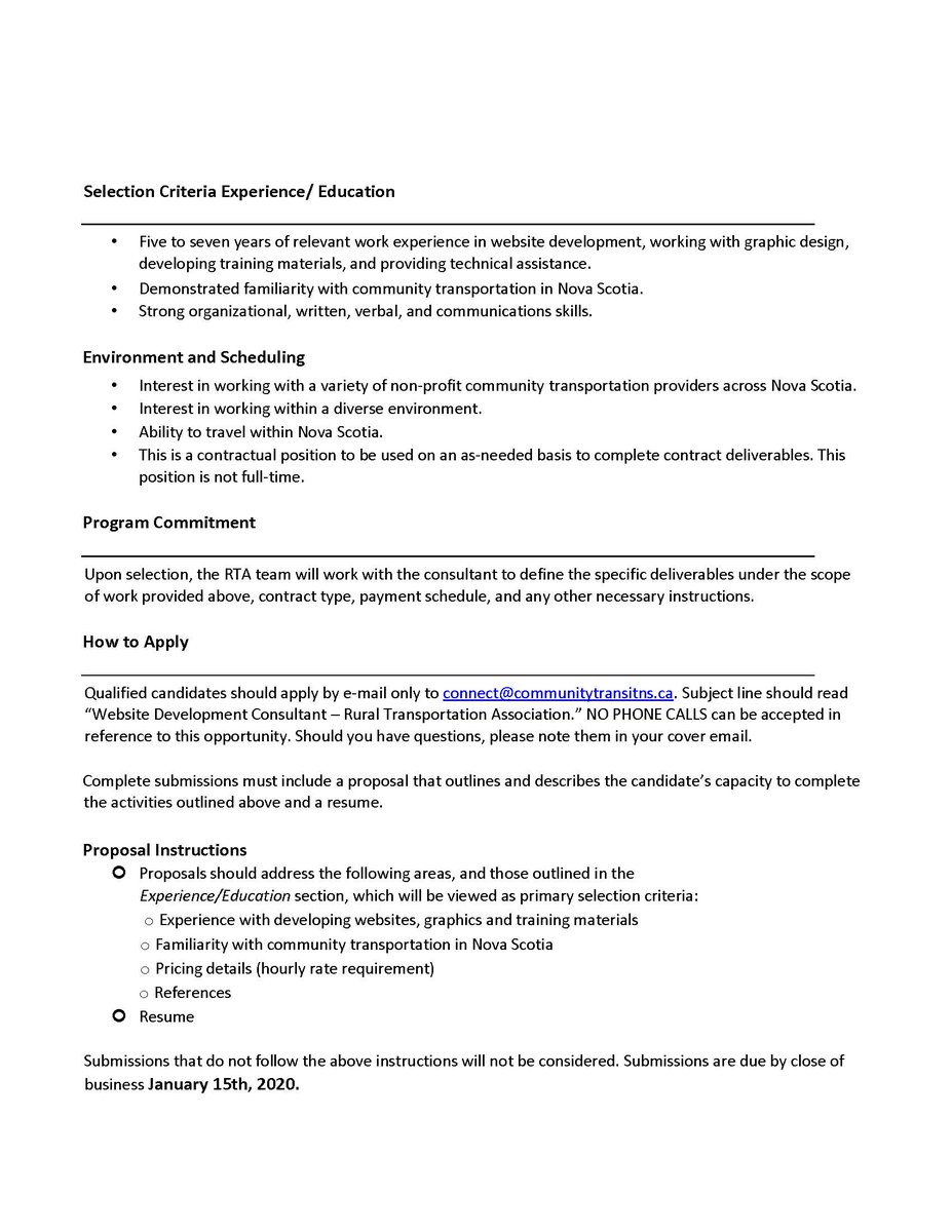 NSRoadWarrior's tweet photo. RFP: Rural Transportation Association (RTA) is seeking a Website Development Consultant. Please see the attached proposal for position details and contact info. #rfp #rta #websitedevelopment #communitytransportation https://t.co/w7FHLO7QPY