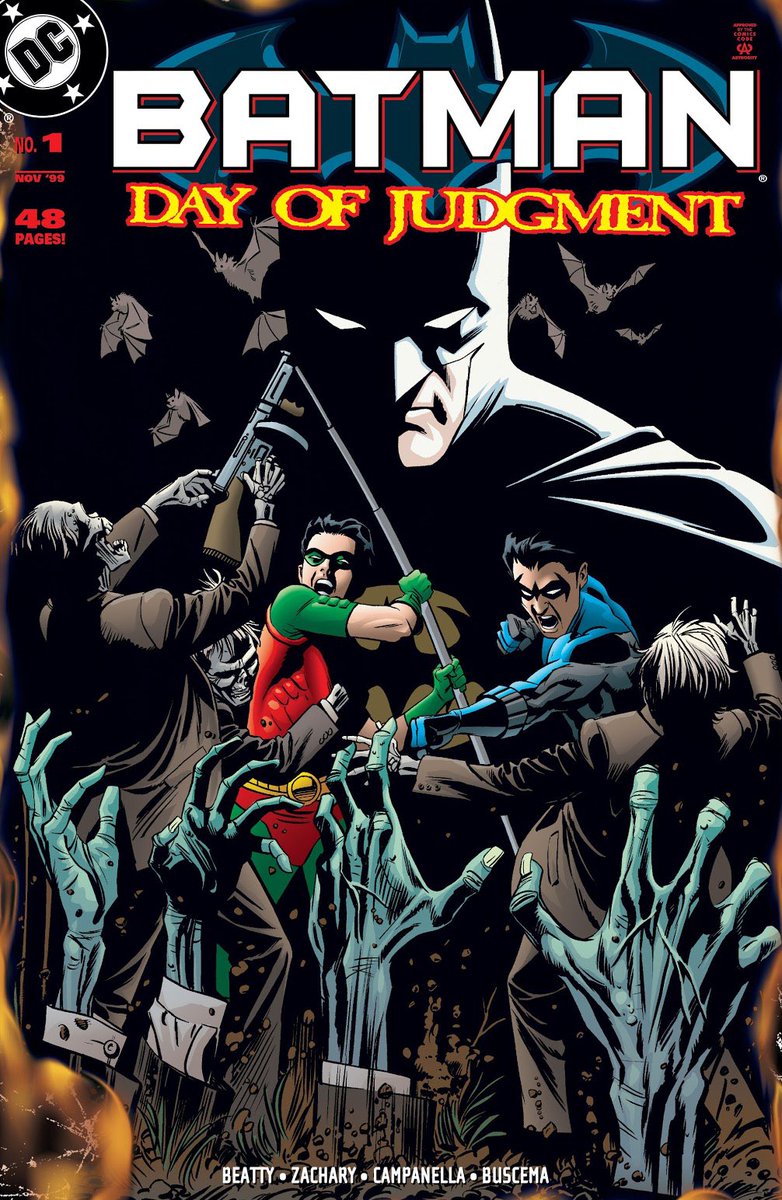 HistoftheBatman's tweet photo. During 1999’s No Man’s Land, Geoff Johns wrote “Day of Judgement”, where the fallen angel #Asmodel is bonded w/ the powerful #Spectre by the hands of #Etrigan. As Asmodel tries to take over the living world, #Batman is called upon to stop Spectre. https://t.co/Mxz03XhE2W https://t.co/PsIZafO4Ff