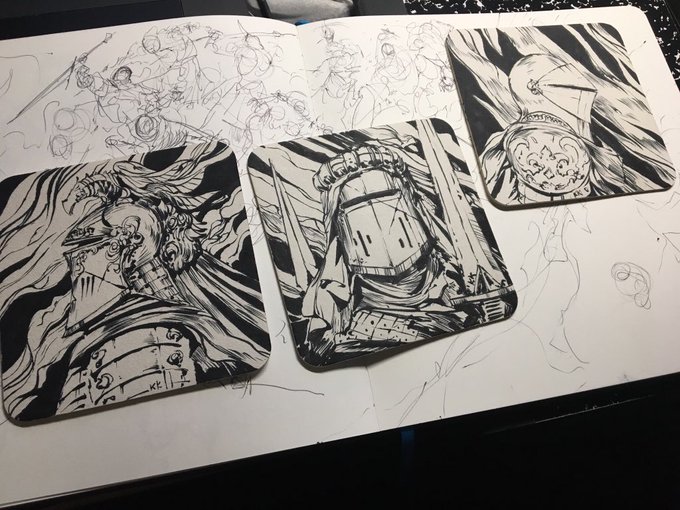 Some ink drawings that went out to a couple different art gallery shows. The Coaster Knights to Nucleus Portland SALUT! 4 and Goza/Mezu to The Red Altar show in LA 