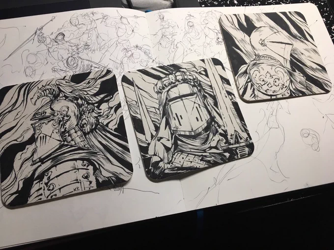 Some ink drawings that went out to a couple different art gallery shows. The Coaster Knights to Nucleus Portland SALUT! 4 and Goza/Mezu to The Red Altar show in LA 
