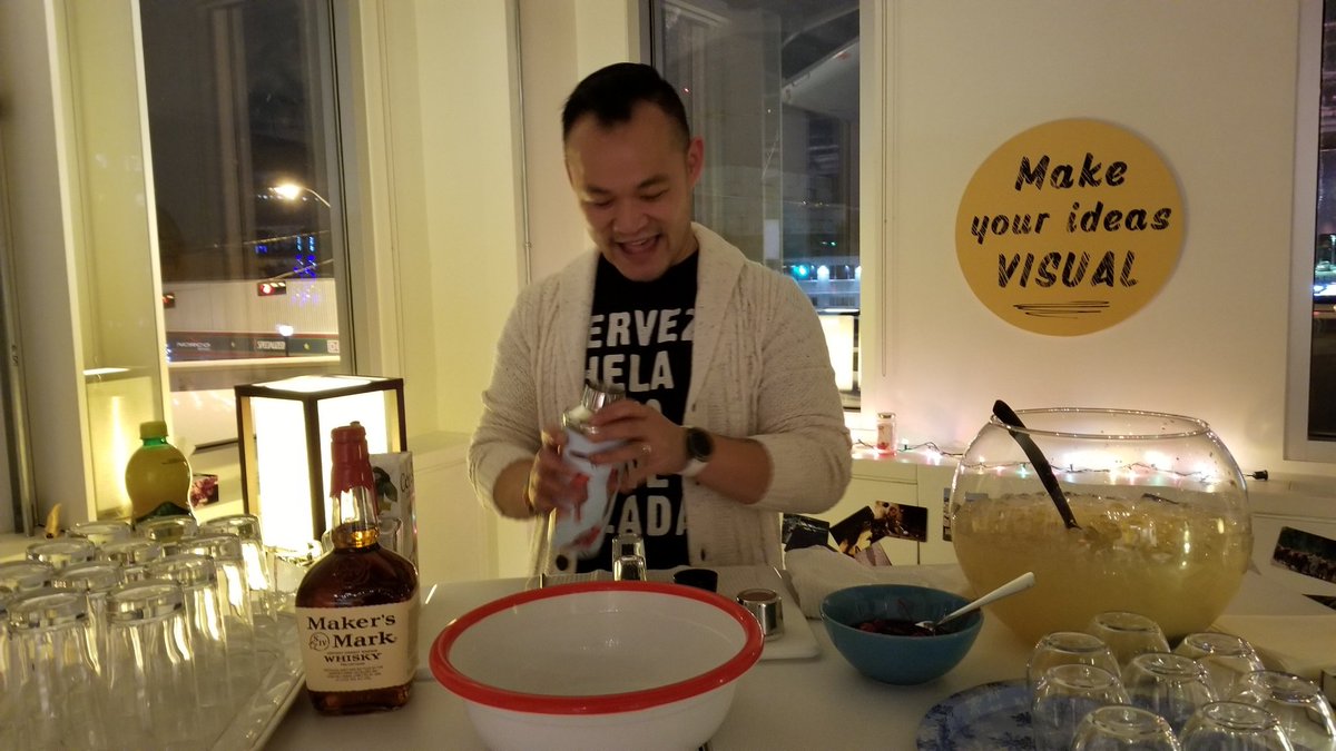 SDXCoP's tweet image. Getting ready for our holiday social this evening at #actionlabyeg with @MarkWYiu mixing up our signature cocktail: #drumrollplease 
The Peared Reflection 🍐😁 
#systemsdrinkers #systemsdrinking