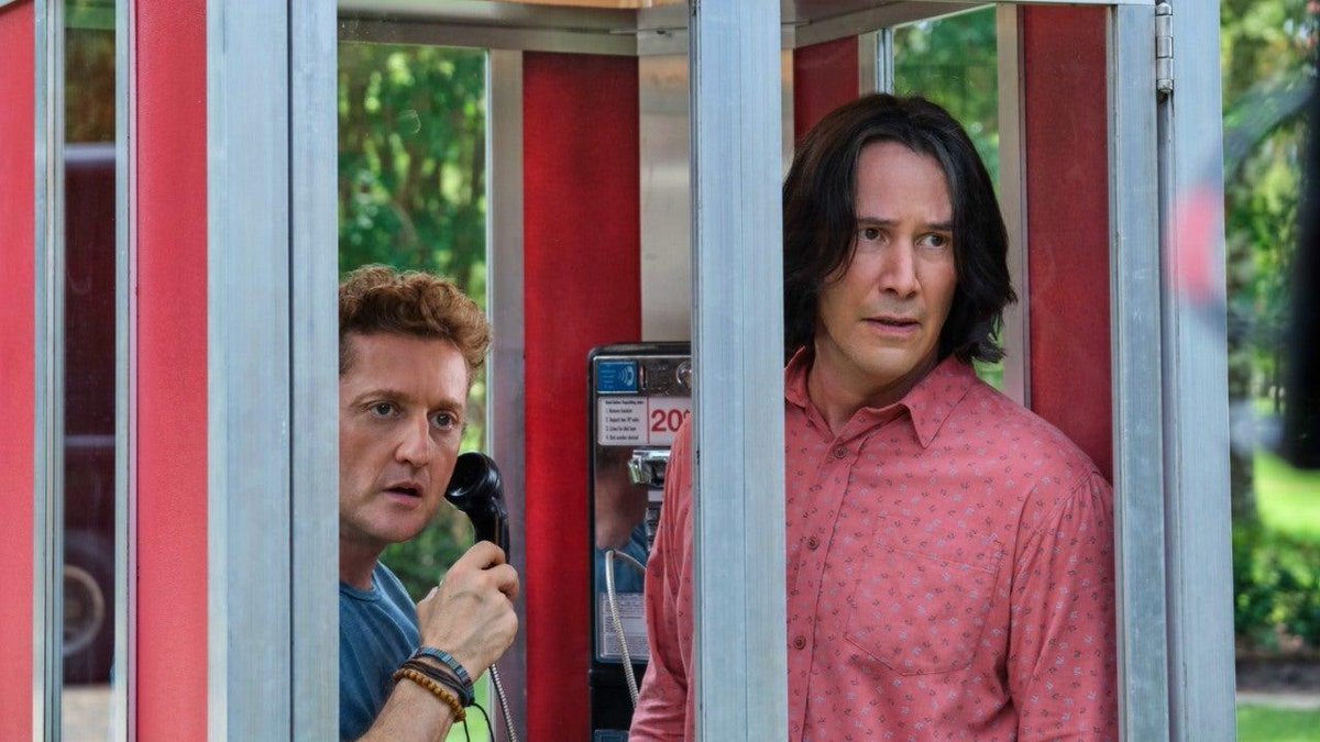 IGN's tweet image. The first images for Bill and Ted Face the Music have been revealed, featuring Keanu Reeves, Alex Winter, and... Kid Cudi? bit.ly/35xlTNO