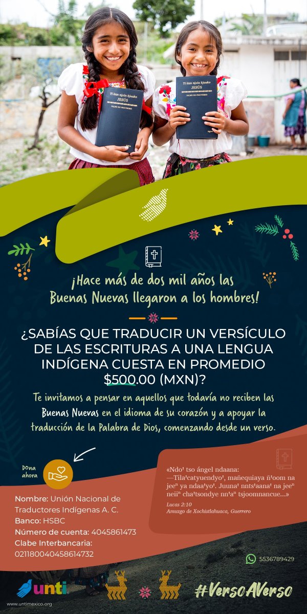 Benjamin_Hdz's tweet photo. ¿Sabías que traducir un versículo de las Escrituras a una lengua indígena cuesta en promedio $500.00 MXN?
¡Donemos para traducir la Biblia #VersoAVerso !
Conoce más: https://t.co/eeW17p2orP
@UNTIMEXICO https://t.co/xF4nHcwGmr
