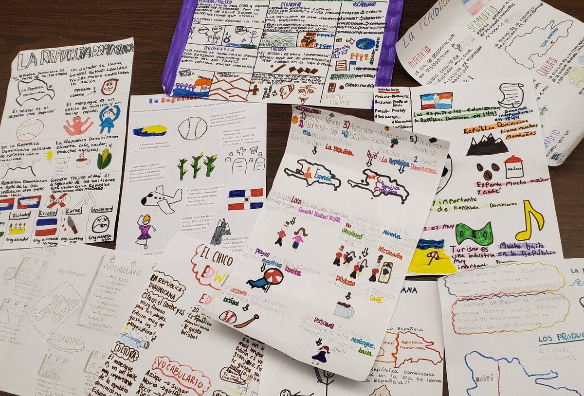 AutumnTYates's tweet image. After reading @MartinaBex's DR article &amp;amp; Ch1 of @CarolGaab's Felipe Alou novel &amp;amp; listening to @miscositas's in-flight movie &amp;amp; my Minerva Mirabal story, 8th graders created Smashdoodles about the Dominican Republic and followed a recipe for Morir Soñando @langleyleopards #langchat