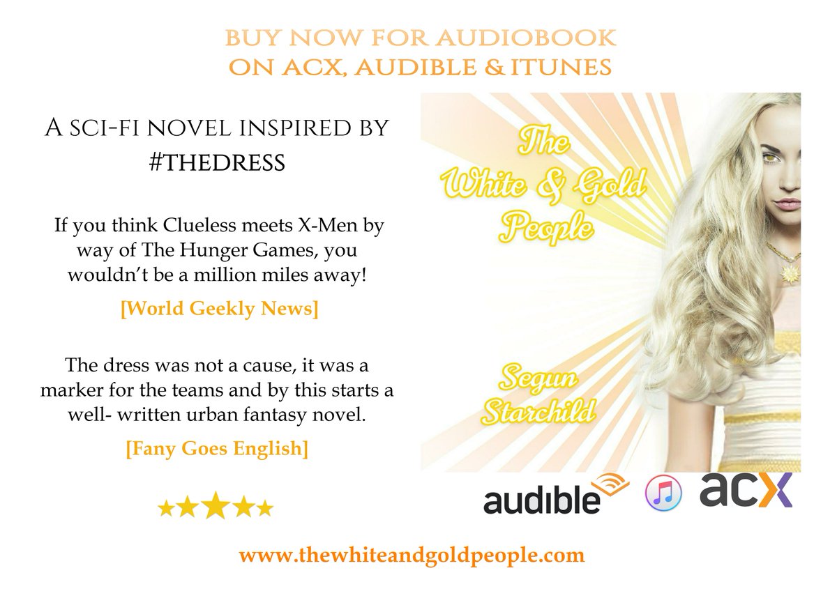 Akashic84's tweet photo. Hear the exciting novel inspired by #thedress saga, 'The White &amp; Gold People' on #Audible. Don't miss out on the fun, get your copy NOW from https://t.co/ezRsnLVgmP #whitegold #dressbook #segunstarchild #audiobook https://t.co/590KVel6sK