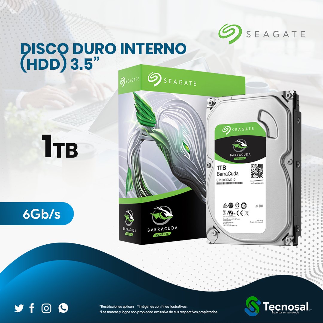 tecnosalsv's tweet photo. 🖥💾 Disco Duro Interno 1TB Seagate BarraCuda 3.5'' 📁

Disco Duro Interno Seagate Barracuda 3.5'', 1TB, SATA III, 6 Gbit/s, 7200RPM, 64MB Cache 
#elsalvador #tecnosalsv #store #capacity #1TB #fotos #archivos #Files #harddisckdrive #backup #internal #HDD #seagate #Barracuda https://t.co/xmRaA2j6Gd
