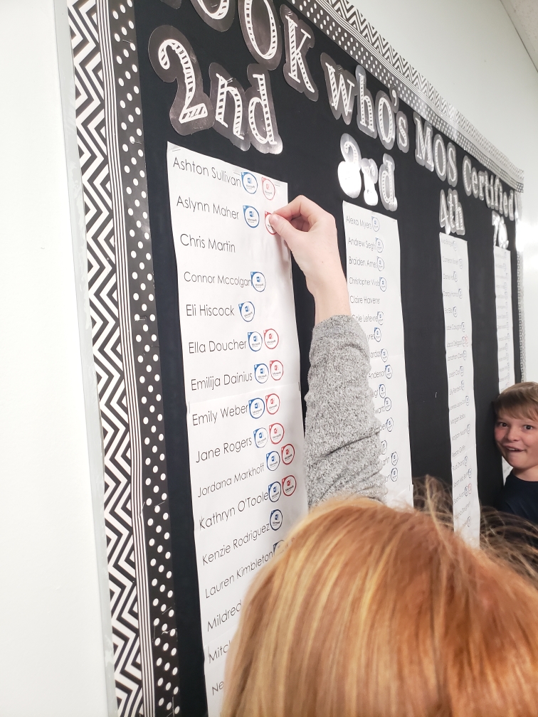 RMSMsDelgado's tweet photo. Posting their Earned Badges on the "Look Who's Certified" Wall! Congrats on earning your Microsoft Office Specialist Certification in #PowerPoint and #Word😃SHOUT OUT to Rishab for scoring a #Perfect 1,000 @HCPSRandallMS @MawhinneyClaire @HCPSCTAE @JeremeMonette @Certiport https://t.co/HcYHiMA93U