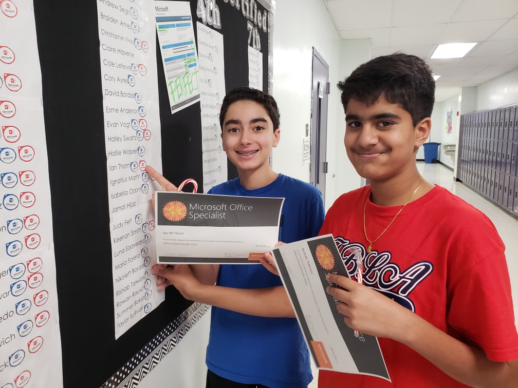 RMSMsDelgado's tweet photo. Posting their Earned Badges on the "Look Who's Certified" Wall! Congrats on earning your Microsoft Office Specialist Certification in #PowerPoint and #Word😃SHOUT OUT to Rishab for scoring a #Perfect 1,000 @HCPSRandallMS @MawhinneyClaire @HCPSCTAE @JeremeMonette @Certiport https://t.co/HcYHiMA93U