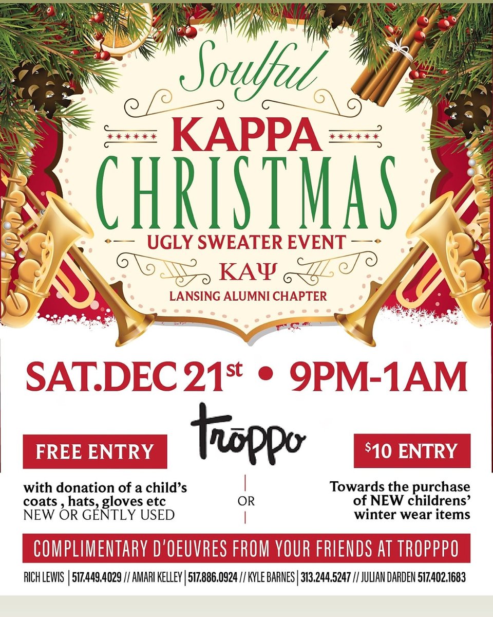 LAC1911's tweet photo. This Saturday..join the #LACNupes to spread some holiday cheer by bringing winter clothes for youth or a donation to support our drive to giveaway $4k in items to Lansing area youth in need..dont miss our party https://t.co/Afny0sTyee