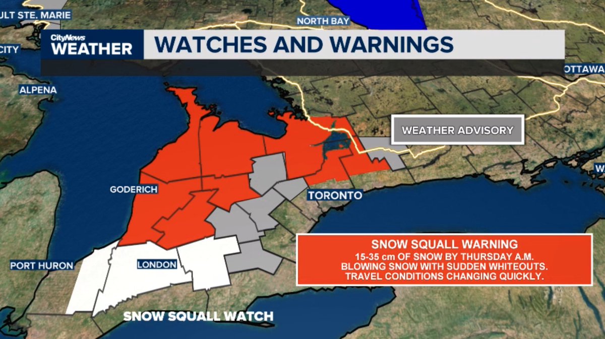 The lake effect snow machine cranks up with a vengeance tonight. If you don't have to travel tomorrow, don't. Stay off the roads if possible as heavy snow and blowing snow = sudden whiteouts at times. NW wind gusting near 60 km/h