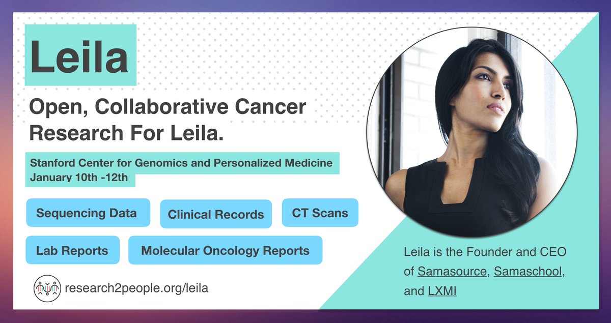 All: Our Research cases have moved to <a href="/Research2People/">Research to the People | Stanford Medicine</a> and our next case is #ResearchforLeila, happening January 10th - 12th at Stanford Center for Genomics and Personalized Medicine! #Genomics #Bioinformatics #CancerResearch #CompBio #MachineLearning