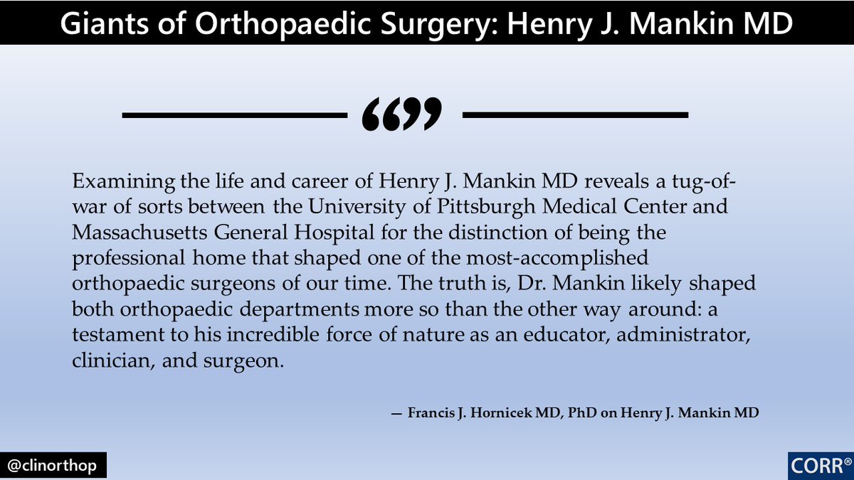 Clinorthop's tweet photo. Giants of Orthopaedic Surgery: Henry J. Mankin MD #CORRColumns #Giants https://t.co/VL3hGRiZXC https://t.co/cJ9G4Cwus9