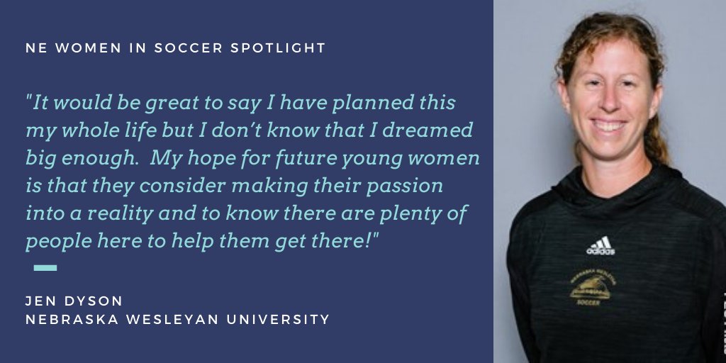 NEwomeninsoccer's tweet photo. Looking back, @NWUWSoccer coach Jen Dyson says it's crazy how easily she could have missed the opportunity to get into coaching. Now, here she is - one of of only four university soccer head coaches in our state! #DreamBig #MakeYourPassionAReality #NEWinS #WomeninSoccerSpotlight https://t.co/Kxs5hcr5Ez
