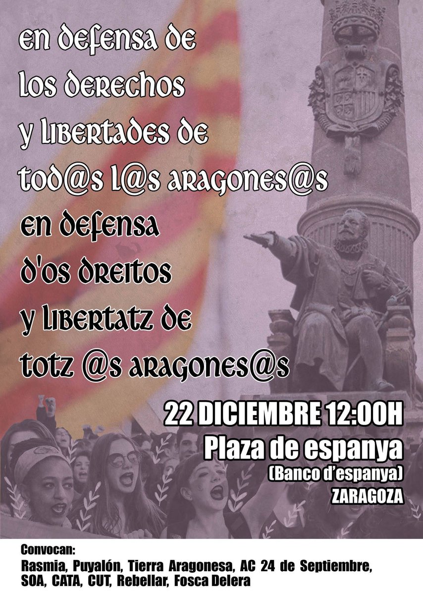 Manifestación este domingo por los derechos de Aragón. No te quedes en casa.