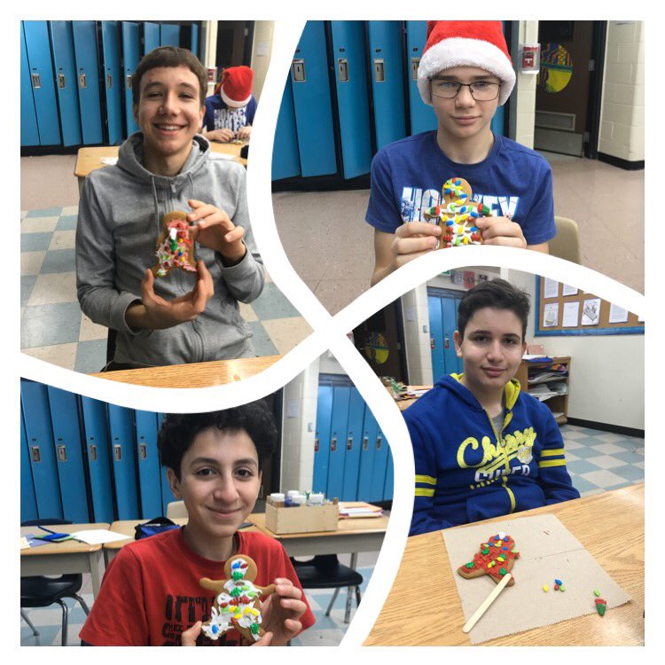MissBFuerth's tweet photo. The Grade 8’s at @williamdavisps got into the Holiday spirit today by decorating gingerbread cookies that Mrs. Horn-Olivito mom made. As well as making Holiday Cards for The Stay Gold Society Happy Mail program. @LEADUWindsor https://t.co/plENGFPKG8