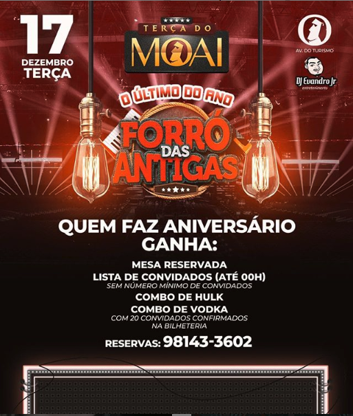 akieshow's tweet photo. #HojeTem! Forró das Antigas na terça do Moai. Com Gang do Forró, Dj Evandro Jr e XDX, Xandinho "Balança Sanfona"e Dj Sandro Souza.

\A/ Aki é Show | Encontre sua informação e diversão!

ADD WHATS: (92) 98406-5490

Conheça nosso site:
https://t.co/WVPvGVqay8 https://t.co/LzBSeYCBW0