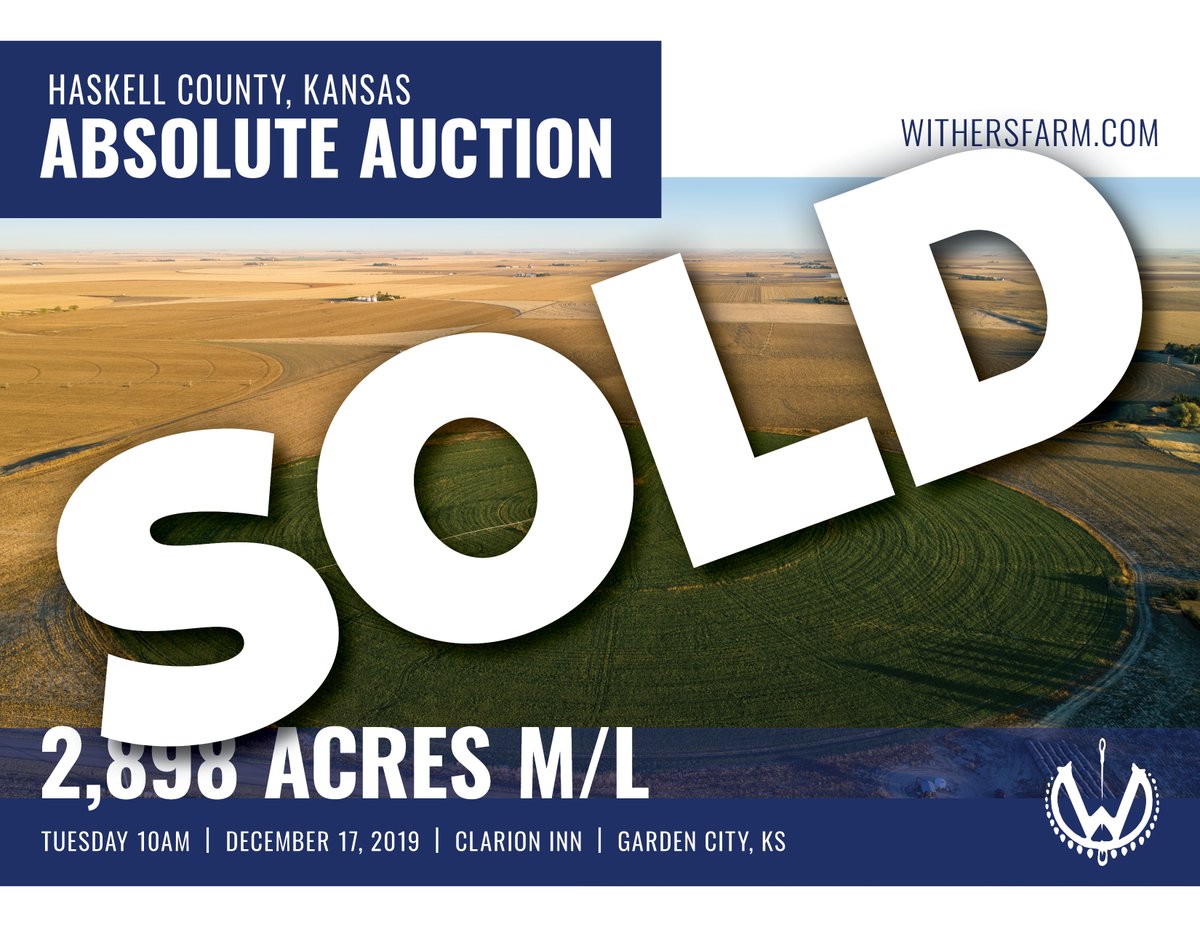 PeoplesCompany's tweet photo. HASKELL COUNTY, KANSAS AUCTION RESULTS
2,898 acres m/l sold for $3,106.37/acre for a grand total of $8,993,600 to two different buyers. Sold by #PeoplesCompany agent @SBruere.
#AbsoluteAuction #KansasFarm https://t.co/8yU2JdNQJj