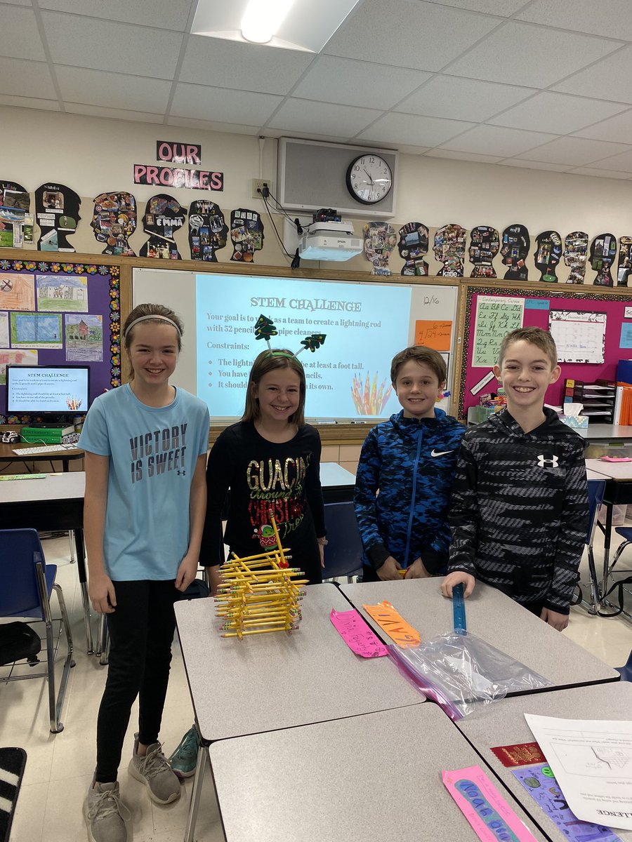We used some problem solving strategies to figure out how to use pencils and pipe cleaners to make Ben Franklin’s lightning rod. #CAsmiles #engaged64