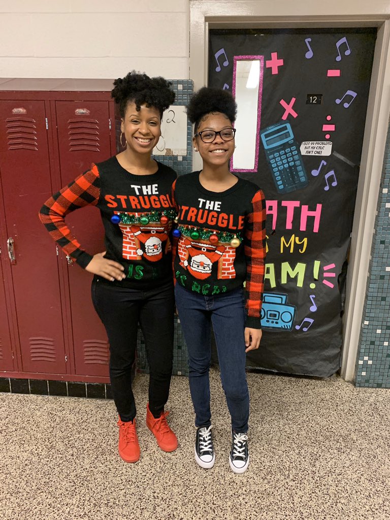 Ugly Sweaters Never Looked So Cute❣️#UglySweaterDay #SeeingDouble #Math <a href="/drdamoncary/">Damon E. Cary, Ed.D.</a> <a href="/CradockMS/">Cradock Middle School</a> @JaneenPerryCam1