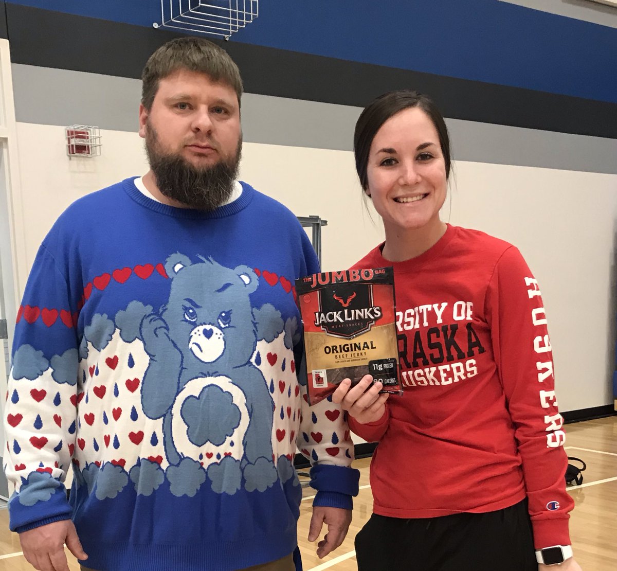 Day 11 of Sweatermas!!
 <a href="/kayleawatson24/">Kaylea Watson</a> earned her way into the pic by giving me some jerky!!  She did a great job coaching JH GBB today!! #TheyAreNotUgly #BeAWarrior