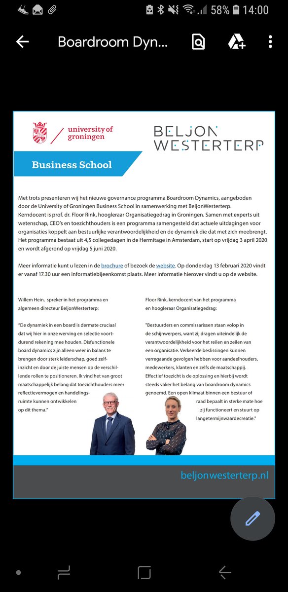 WillemHein3's tweet image. We gaan in april met ons nieuwe governance programma van start! #boardroomdynamics