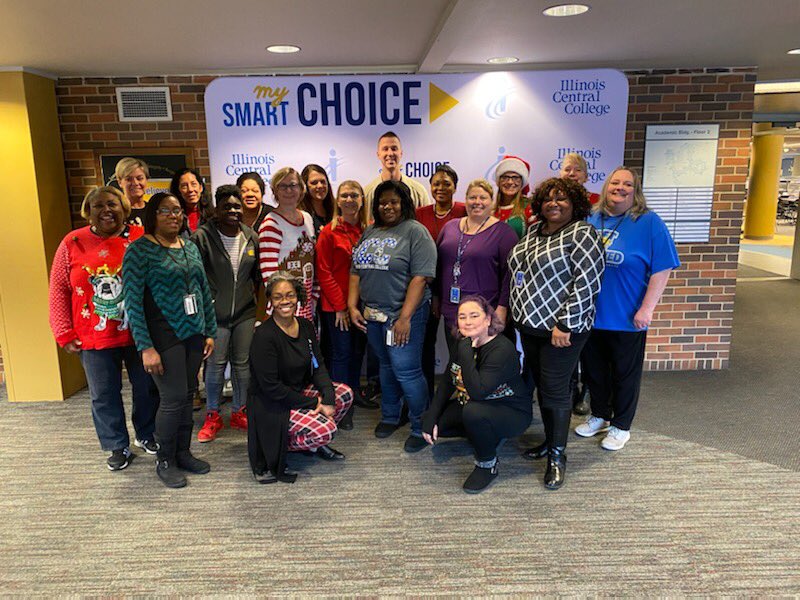 KBinard's tweet photo. Happy Holidays from @IllinoisCentral Enrollment Services!  So excited to work with this great team dedicated to serving students!  #icc #smartchoice #studentsuccess https://t.co/9978Ru8hJw