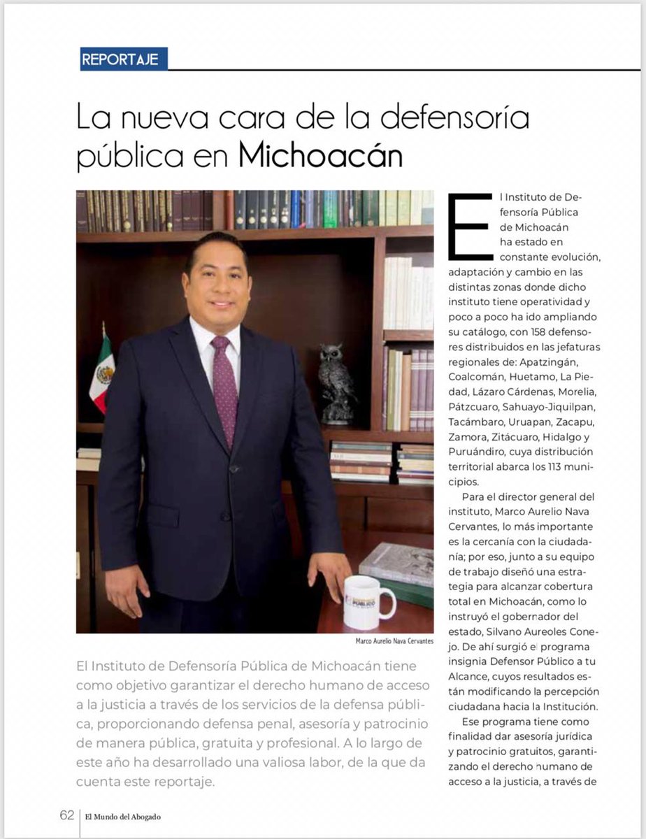 anadepemx's tweet photo. Felicitamos al Lic. @MARCOAURELIOMEX por el trabajo que ha realizado como titular de la #DefensoríaPública de #Michoacán, y que se detalla en la edición de Diciembre de la revista El @mundodelabogado.
¡Enhorabuena!
#SinDefensaNoHayJusticia
@SdeGobMich @GobMichoacan https://t.co/EXaEYxCkyA