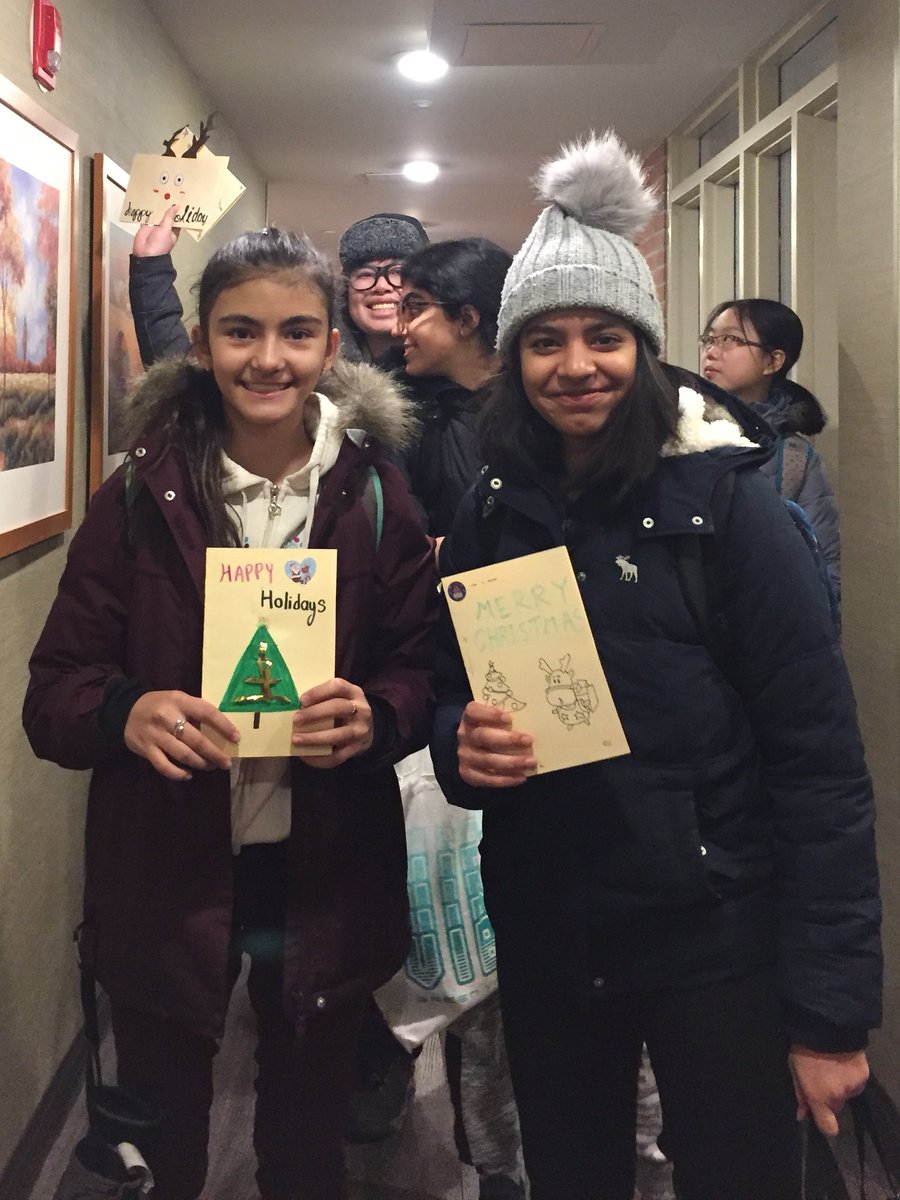 MrsHassam1's tweet photo. Over the past three weeks Key Clubbers at AY Jackson made  80 hand made Holiday cards as their service project.  Today they had a chance to hand deliver them to the seniors resident home (Gibson House) in our local area.  @DrJaneALee @msrgriffith #KeyClub #Kiwanis #GibsonHouse https://t.co/MwmK6MvZEP