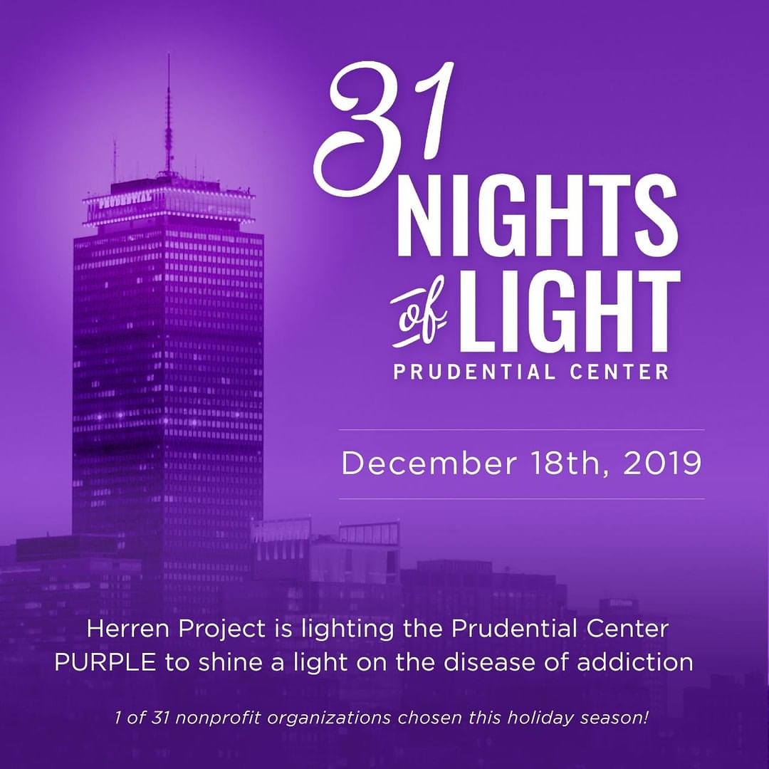 HerrenProject's tweet photo. Tonorrow night watch for purple light in #Boston sky as we "Flip the Switch" 5pm to light #PrudentialTower PURPLE to shed positive light on disease of #addiction. Honored to be 1 of 31 nonprofits recognized. #31nightsoflights #31NOL #prudentialcenter #hope #light @c_herren https://t.co/tR5RToun1y
