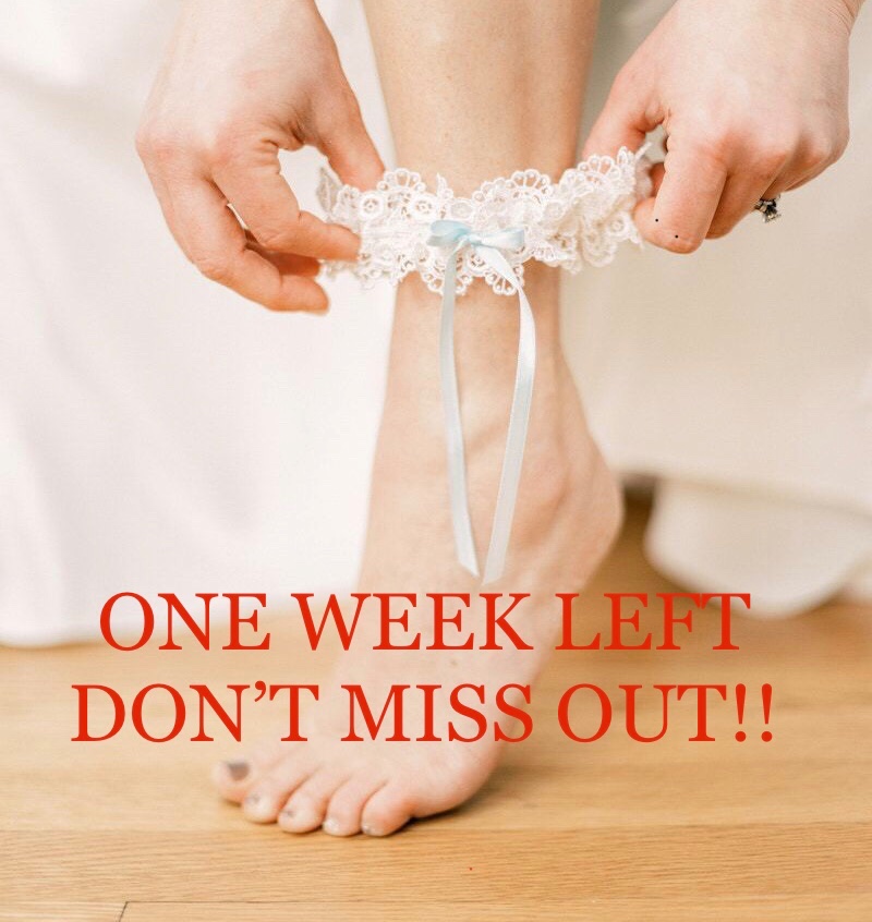 One week left until the shop closes and we still have amazing bargains to be bagged!! All wedding dresses under £250 and we are giving away a free garter with each dress! Book now to avoid missing out x