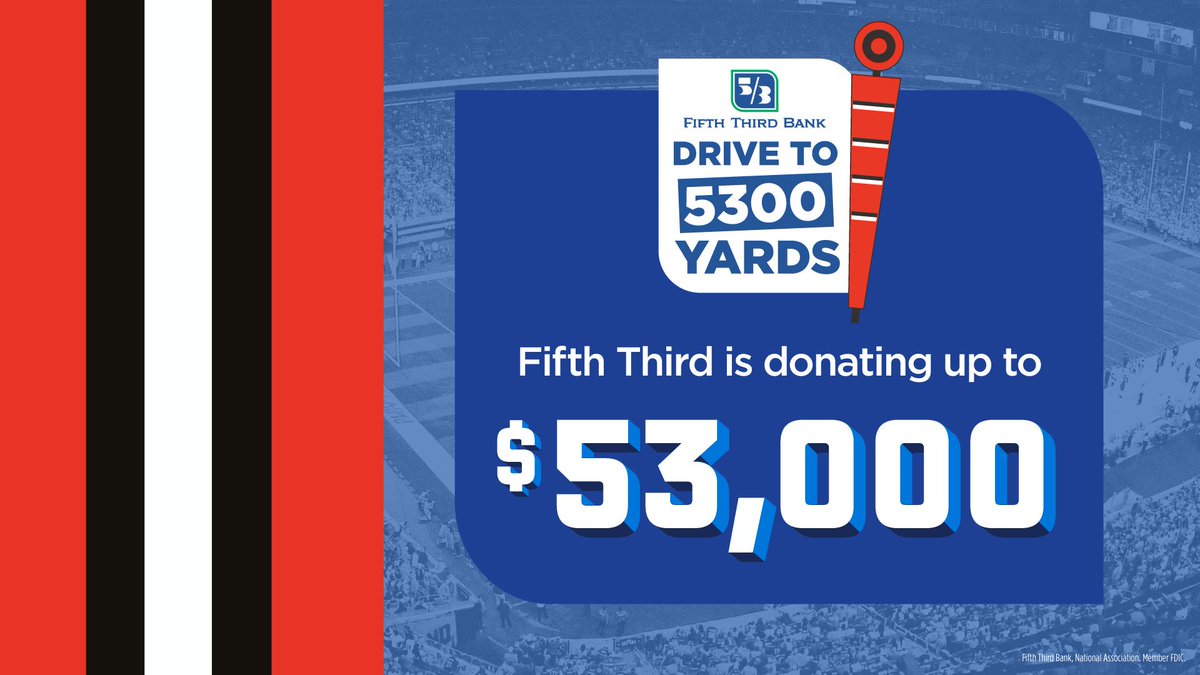 #Browns fans follow us in our journey to 5,300 yards 😤 If we gain over 5,300 yards on offense this year, @FifthThird will donate a total of $53,000 to the @get2school program 🍎 Learn more about the #DriveToBetter at 53.com/Browns #ad