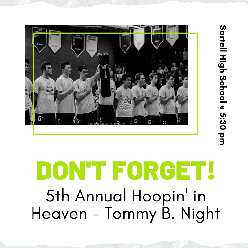 TB1_Foundation's tweet photo. Don't forget: the 5th Annual Hoopin' in Heaven - Tommy B. Night is this Friday at Sartell High School! The Timberwolves Dunk Team &amp; Crunch will be performing before the Boys' game, so make sure don't miss it! #TB1 💚🏀 https://t.co/RbrY5kYUbp