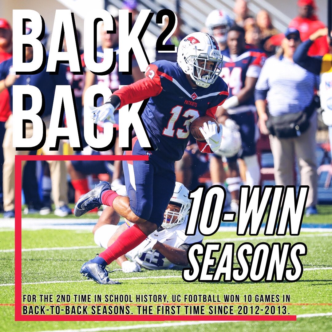 UCPatriotFball's tweet photo. ICYMI: In the last 2️⃣ seasons:

• 20-4 record
• Back-to-back 10-win seasons
• 2 NAIA Playoff Appearances
• 21 All-Conference Players
• 4 All-Americans
• 2 Conference Players of the Year

...and we’re just getting started. 😎 https://t.co/OtiZJmvxkm