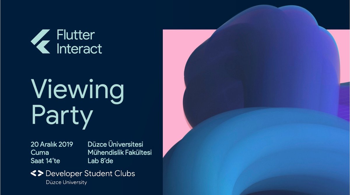 DSC Düzce Üniversitesi Flutter Interact’i izleme partisine davetlisiniz.Birlikte Flutter'a giriş yaparken,son teknolojilerinden de bahsedeceğimiz bir etkinlik olacak.Uygulama geliştirmek isteyenleri bekliyoruz:)‼️Kontenjan sınırlı olduğu için kayıt olmalısınız.(Link profilde)