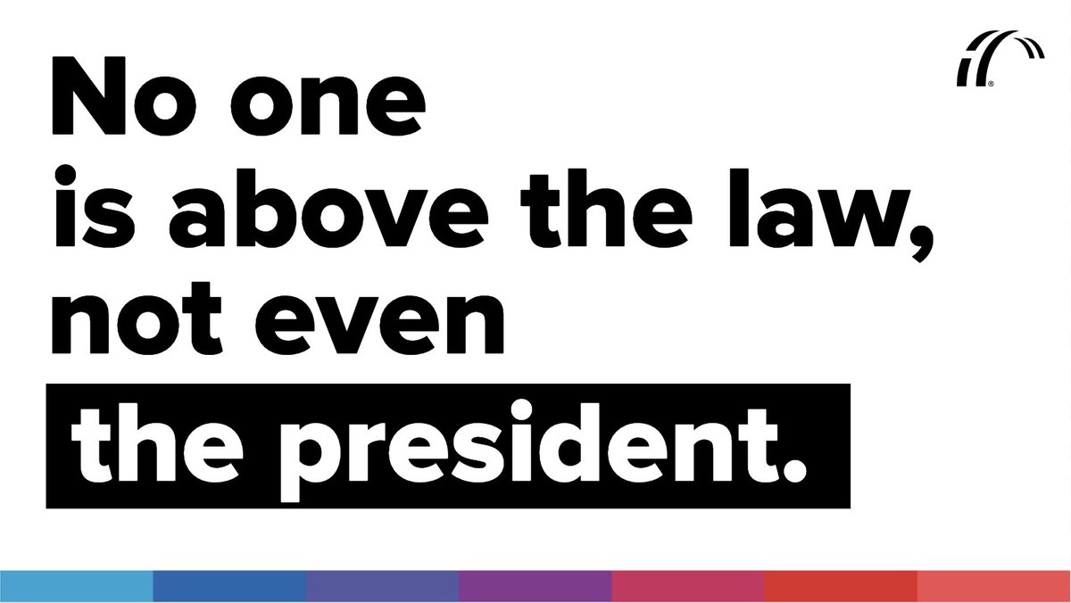 Graphic reads "No one is above the law, not even the president."