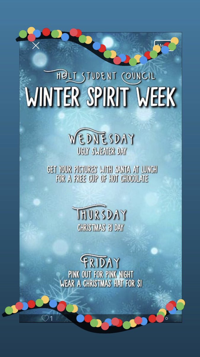 Due to winter weather, our winter spirit week has been changed❄️ Can’t wait to see you all tomorrow, in your ugliest sweaters!! #HappyHolidays #SpiritWeek