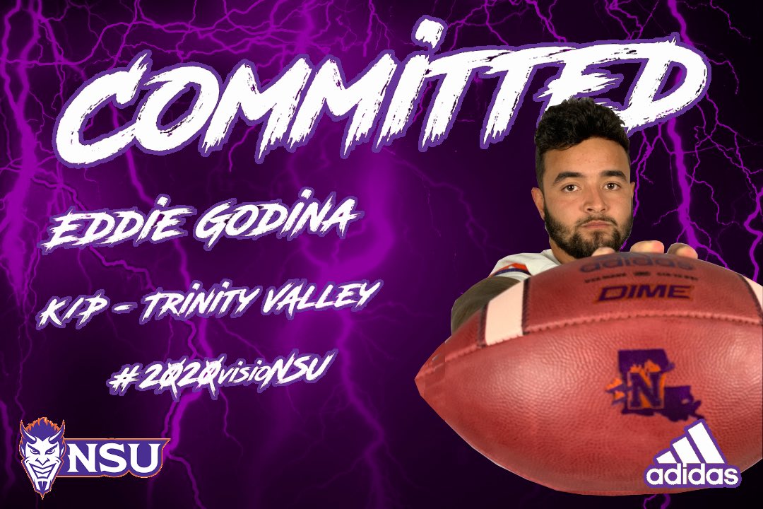 Eddie Godina (@eddie_godina) on Twitter photo After a long recruiting process I want to thank not only the coaching staff at NSU but all the coaches who have helped me along the way. Thank you to my family for the continuous support. I would like to announce my commitment to NSU! GO DEMONS😈🤘🏽<a href="/CoachBradSmiley/">Brad Smiley</a> <a href="/CoachBradLaird/">Brad Laird</a> After a long recruiting process I want to thank not only the coaching staff at NSU but all the coaches who have helped me along the way. Thank you to my family for the continuous support. I would like to announce my commitment to NSU! GO DEMONS😈🤘🏽<a href="/CoachBradSmiley/">Brad Smiley</a> <a href="/CoachBradLaird/">Brad Laird</a>