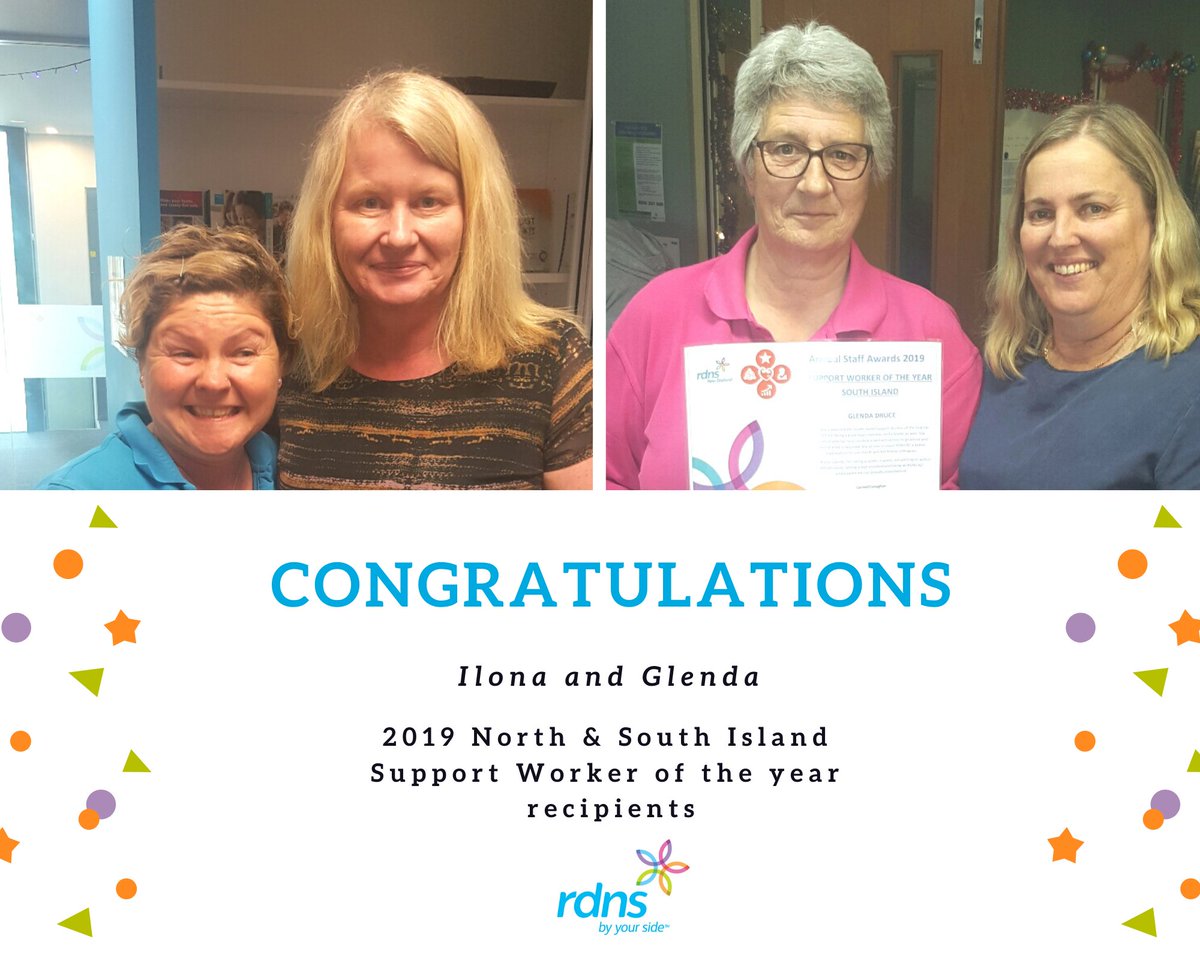 rdnsnz's tweet photo. Congratulations to our 2019 Support Worker of the year recipients Ilona and Glenda. Ilona being our North Island recipient and Glenda our South Island recipient. 
#rdnsnz #byyourside #staffawards https://t.co/9LfOB5espF