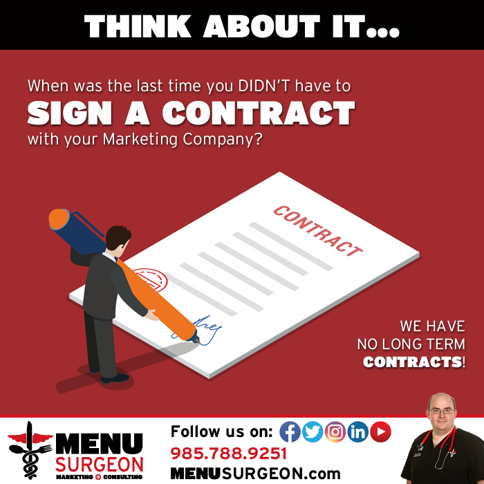 MenuSurgeon's tweet photo. With #MenuSurgeon you'll ALWAYS know up front what everything costs, and you'll NEVER have to sign a long-term contract. When's the last time you heard a Marketing company say that? #Marketing #SocialMedia #FoodPics #TheDoctorIsIn https://t.co/oz8RwOqDJr