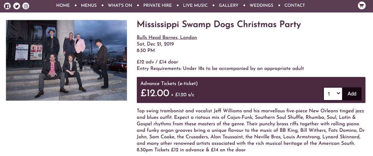 MississippiSwampdogs (@mswampdogs) on Twitter photo This Saturday Dec 21st. The Bulls Head in Barnes. Great live music. Soul, Blues, Funk, Gospel and Jazz. <a href="/BullsHeadLive/">The Bulls Head</a> <a href="/bullsheadsw13/">The Bull's Head SW13</a> #saturdaynight <a href="/LiveMusictoGo/">Live Music to Go</a> #whatson #livejazz #jazzclub <a href="/LiveJazzLondon/">Jazz in London</a> <a href="/LondonJazz/">UK Jazz News</a> <a href="/LDNJazzMeetup/">London Jazz Meetup</a> <a href="/barnestoday/">Barnes Today</a> <a href="/BARNES_TODAY/">Barnes News</a> <a href="/SW14_SW13/">sheen m'lake barnes</a> This Saturday Dec 21st. The Bulls Head in Barnes. Great live music. Soul, Blues, Funk, Gospel and Jazz. <a href="/BullsHeadLive/">The Bulls Head</a> <a href="/bullsheadsw13/">The Bull's Head SW13</a> #saturdaynight <a href="/LiveMusictoGo/">Live Music to Go</a> #whatson #livejazz #jazzclub <a href="/LiveJazzLondon/">Jazz in London</a> <a href="/LondonJazz/">UK Jazz News</a> <a href="/LDNJazzMeetup/">London Jazz Meetup</a> <a href="/barnestoday/">Barnes Today</a> <a href="/BARNES_TODAY/">Barnes News</a> <a href="/SW14_SW13/">sheen m'lake barnes</a>