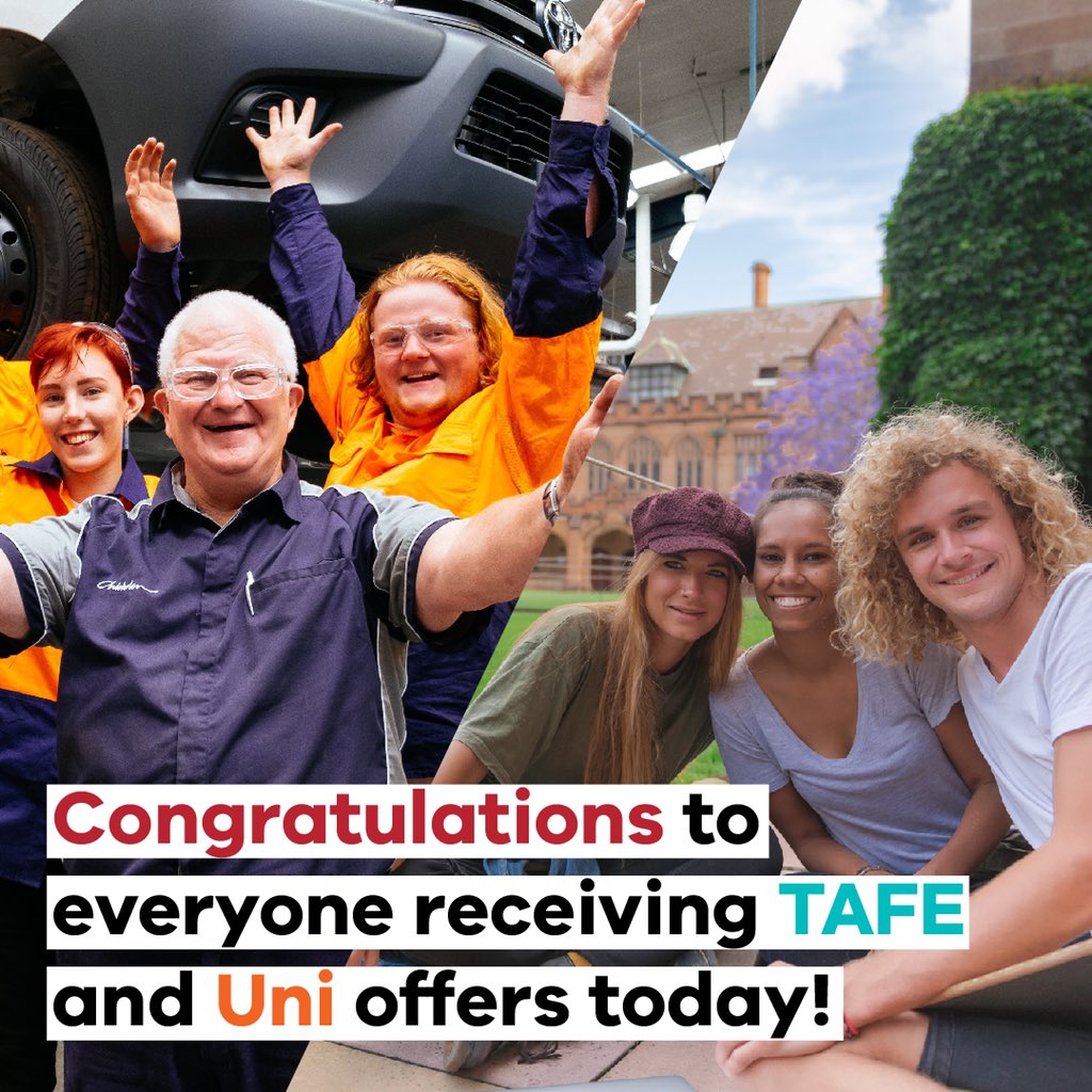👏👏👏

Don’t forget, there are many pathways to TAFE and university. 

If you didn’t get in to the course you hoped today, there are alternative pathways. 

Visit your local Skills and Jobs Centre to help with next steps education.vic.gov.au/about/programs…