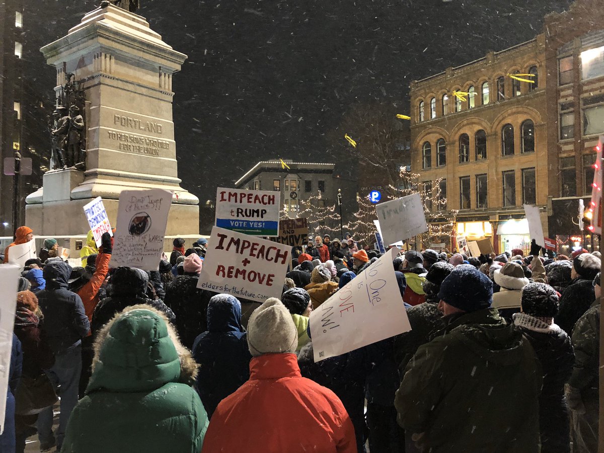 WinkerMike's tweet photo. Nobody Is Above the Law Rally at Monument Square in Portland, Maine. My first.
#NobodyIsAboveTheLaw
#ImpeachmentEve #NotAboveTheLaw #MainersforImpeachment
#ImpeachAndRemove @SenatorCollins do your job https://t.co/fAK3NlnlyL