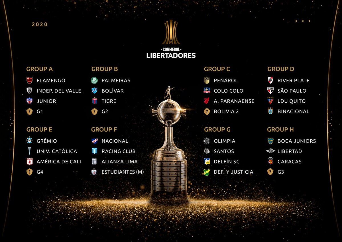 CONMEBOL Libertadores on X: 🔝🏆 The 8⃣ seeded teams for this Friday's  CONMEBOL #Libertadores Group Stage draw! 🇧🇷 @Palmeiras ⭐️ 🇦🇷  @RiverPlate 🇦🇷 @BocaJrsOficial 🇧🇷 @Flamengo_en 🇺🇾 @Nacional 🇺🇾  @OficialCAP 🇧🇷 @Atletico