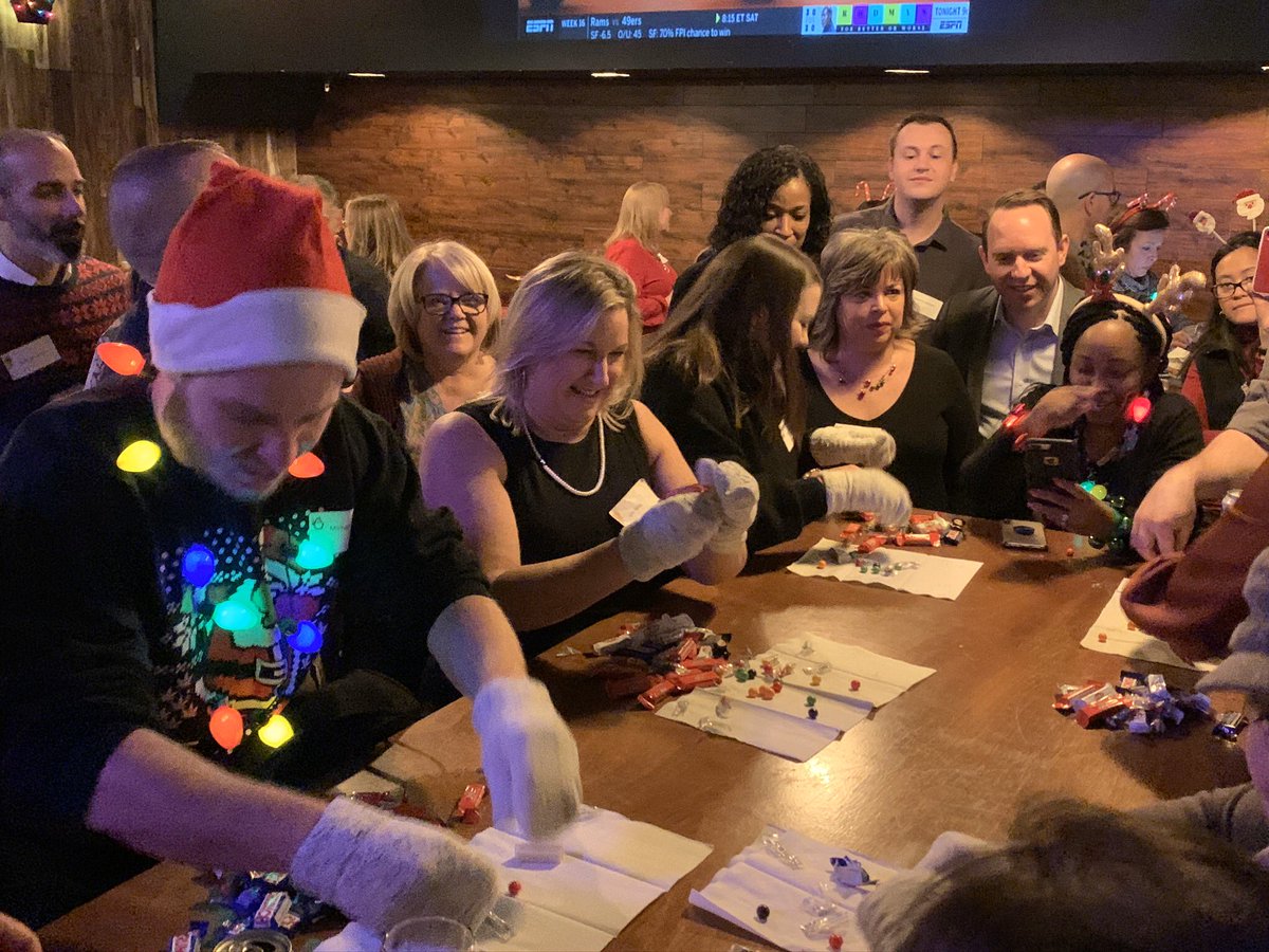 Solutions and Recovery team sharing the holiday spirit at a year end get together. Fun game unwrapping candy with mittens! Lots of smiles and laughs for teams that work hard. Good times! @bcstoller_ual @weareunited @BrianGabrielUAL @brett_ual