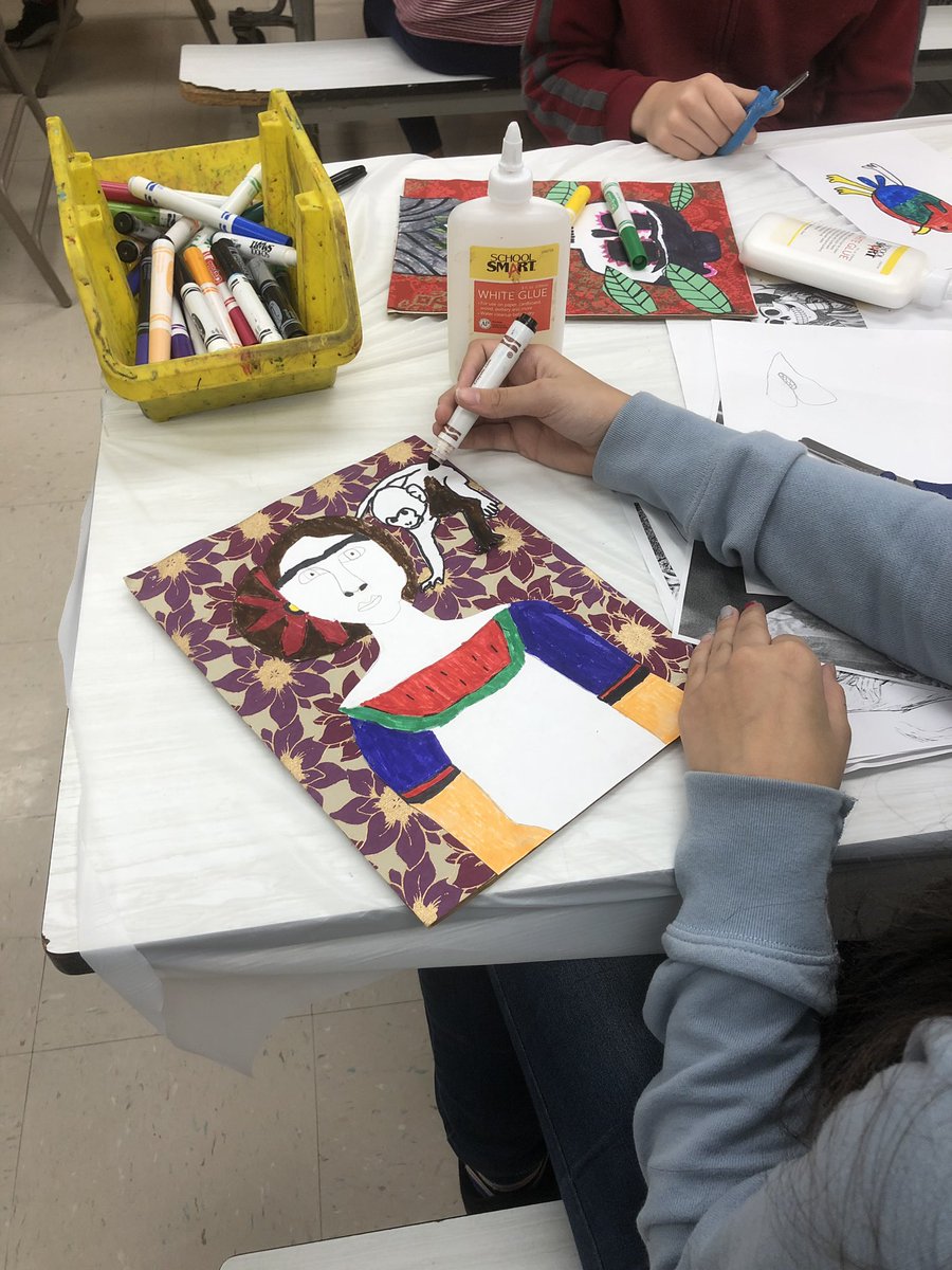 More Frida from Zane. These 5th grade portraits re imaginative and beautiful. Can’t wait til they’re finished.